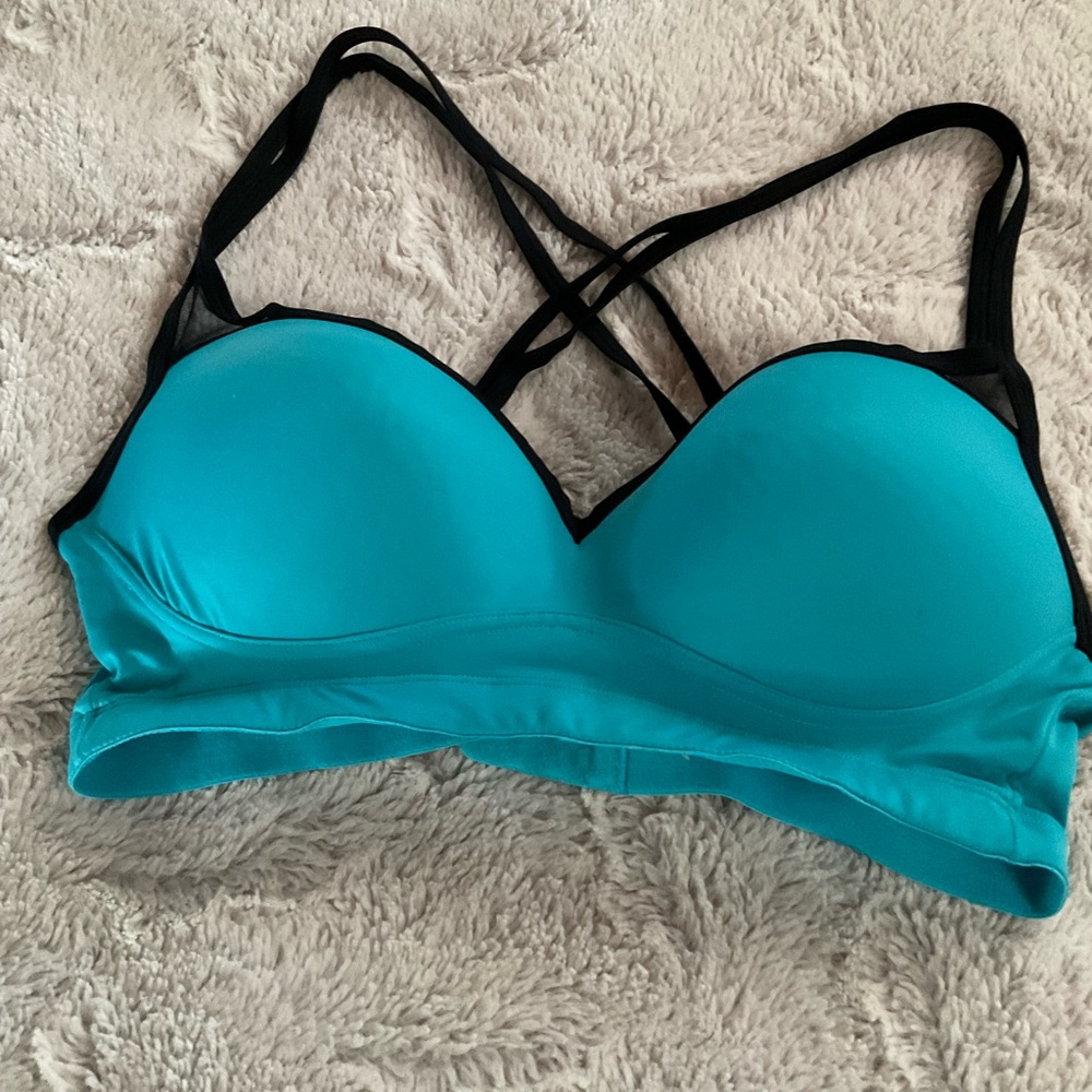 Flirtitude Teal and Black Strappy Sports Bra